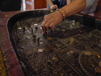 High angle view of person working on table