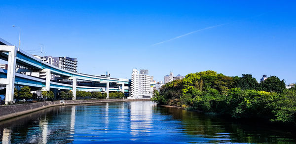 Bridge over river against blue sky