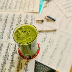 High angle view of drink on table