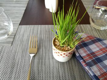 High angle view of food on table