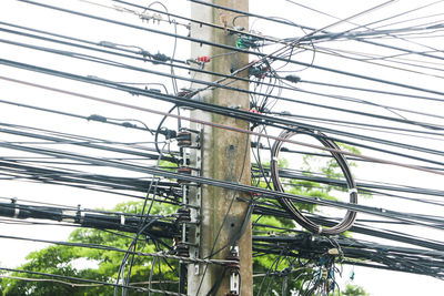 Low angle view of electricity pylon against sky