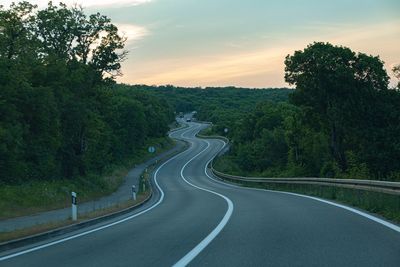 High angle view of road against sky during sunset