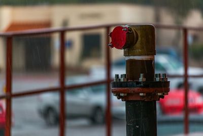 Close-up of red object on wall