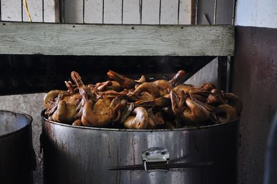 Close-up of meat on barbecue grill