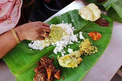 High angle view of food on table in india. 