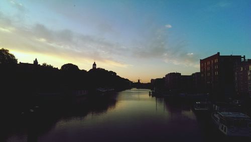 Reflection of clouds in river at sunset