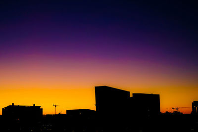 Silhouette of buildings at sunset