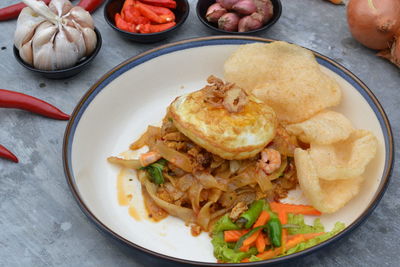 High angle view of food fried rice served in plate