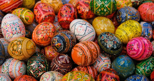 Beautiful colorful decor for easter. traditional easter painted colorful eggs. selective focus.