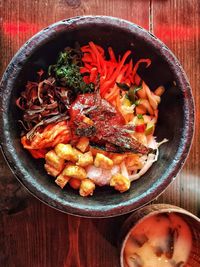 High angle view of food in bowl on table