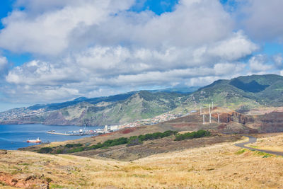 Scenic view of landscape and mountains against sky