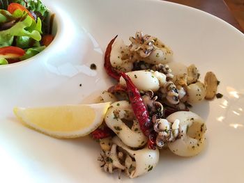 High angle view of serving food in plate