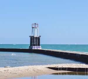 Scenic view of sea against clear blue sky