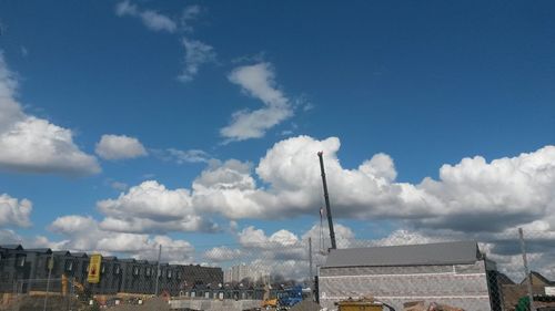 Low angle view of building against blue sky