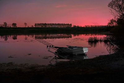 Scenic view of lake against sky at sunset