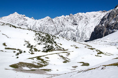 Scenic view of snowcapped mountains against sky