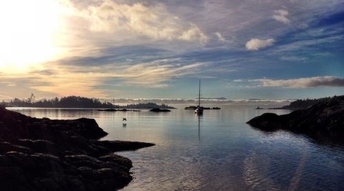 Scenic view of bay against sky