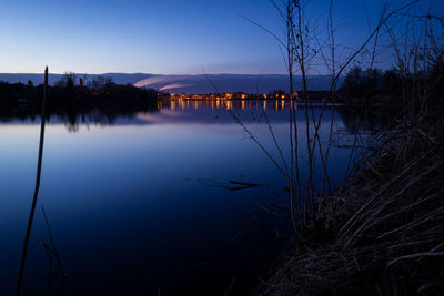 Scenic view of lake against sky at sunset