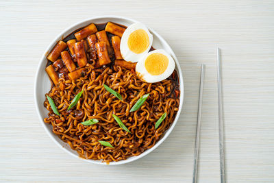 Directly above shot of food in bowl on table