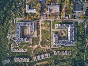 High angle view of buildings in city