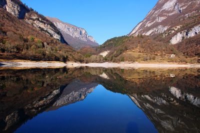 Reflection of mountain range in lake