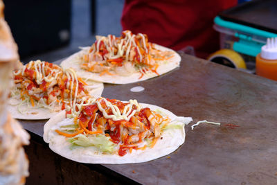 Close-up of pizza on table