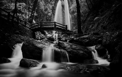 Low angle view of waterfall