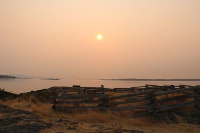 Scenic view of sea against clear sky during sunset