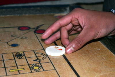 High angle view of person holding hands