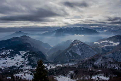 Scenic view of snowcapped mountains against sky