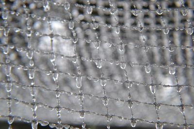 Close-up of water drops on metal