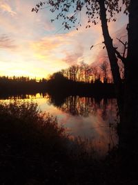 Scenic view of lake against sky during sunset