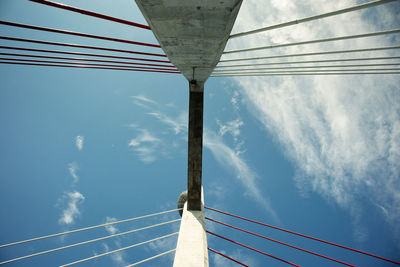 Low angle view of bridge against blue sky