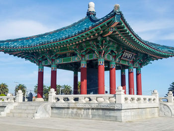 Low angle view of traditional building against sky