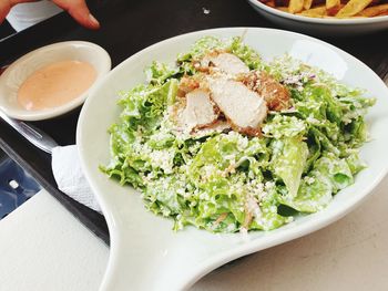 High angle view of food in plate on table