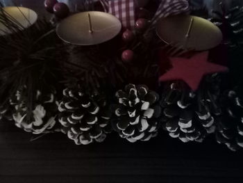 Close-up of christmas decoration on table