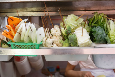 Close-up of vegetables in commercial kitchen