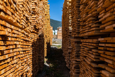 Stack of logs in building