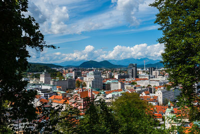 High angle view of townscape against sky