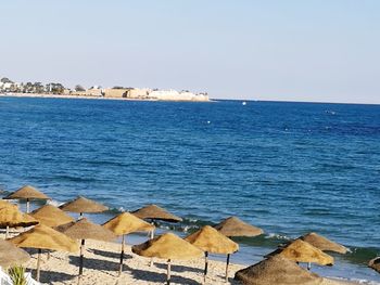 Scenic view of sea against clear sky