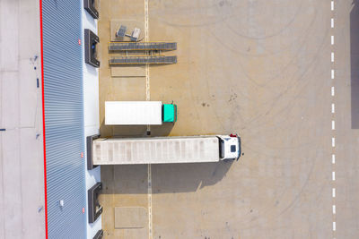 Aerial view of the distribution center, drone photography of the industrial logistic zone.