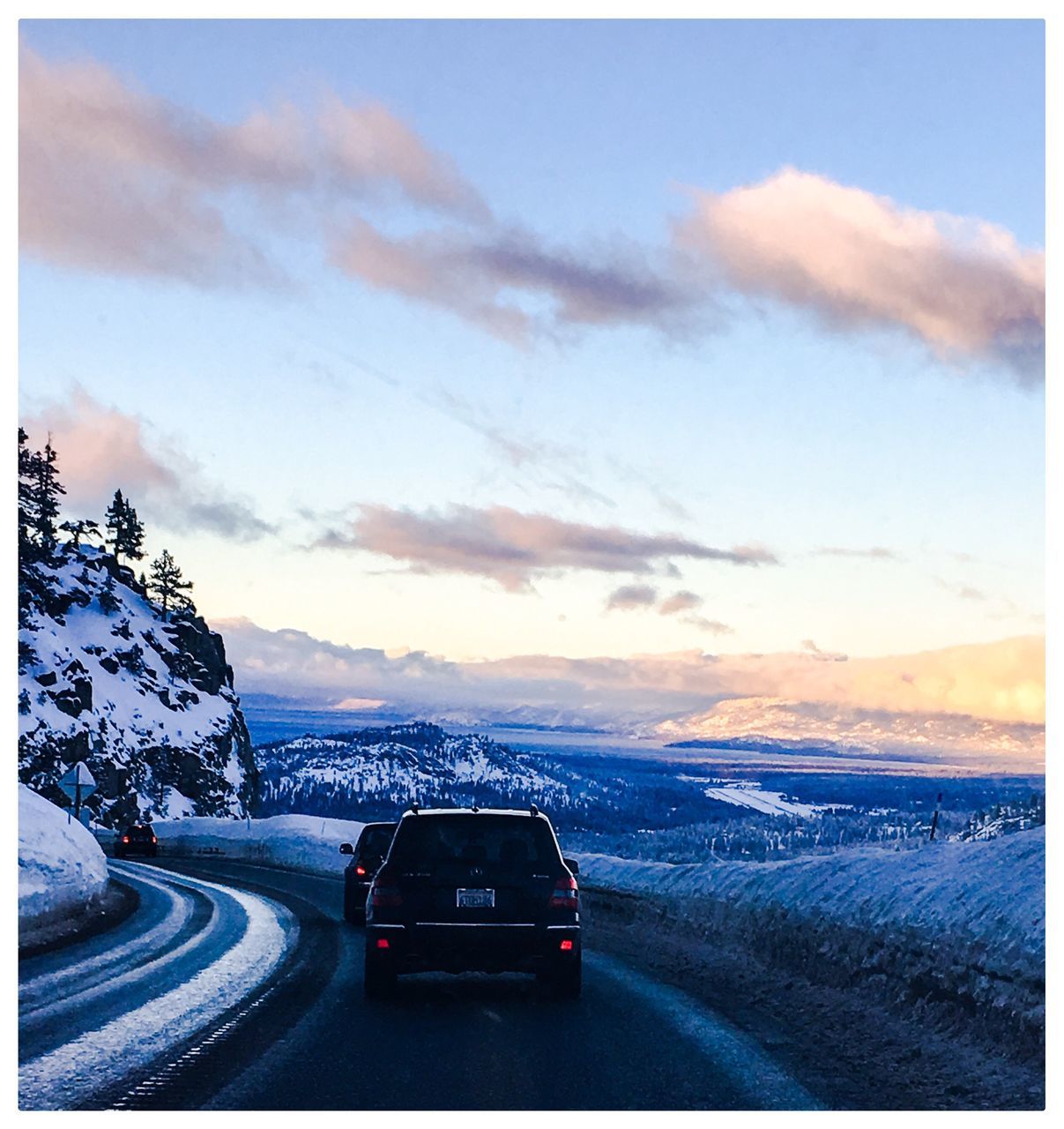 car, transportation, mode of transport, sky, travel, land vehicle, cloud - sky, no people, sunset, road, landscape, mountain, nature, outdoors, day