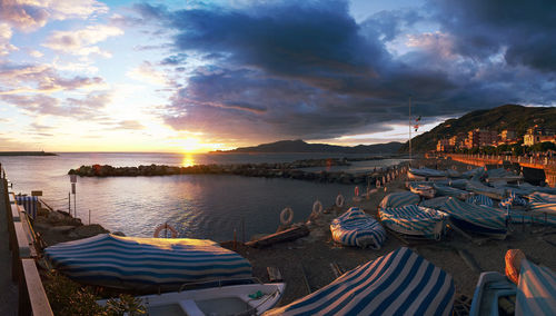 Panoramic view of sea against sky during sunset