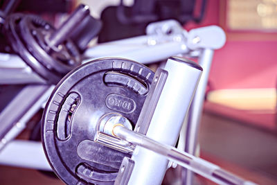 Close-up of exercise equipment in gym