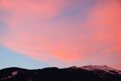 Scenic view of silhouette mountains against dramatic sky