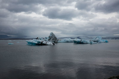 Scenic view of frozen sea against sky