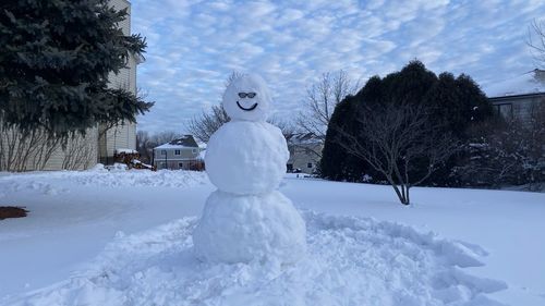 The snowman and a smile below the sunset