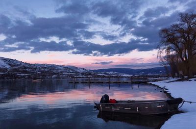 Scenic view of lake against sky during sunset