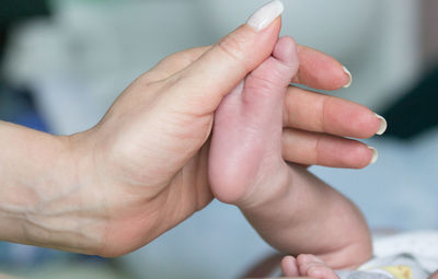 Close-up of hands holding baby hand