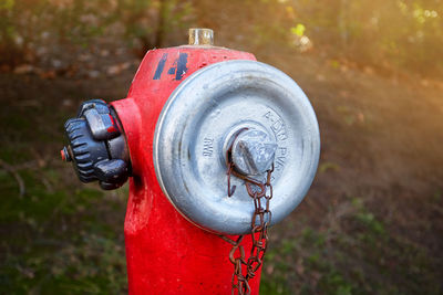 Close-up of fire hydrant on field